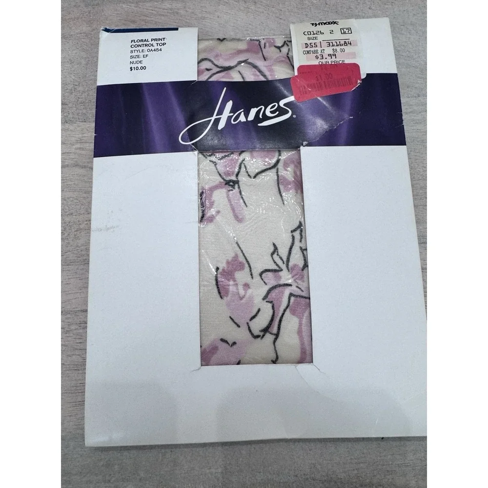 Hanes Floral Print‎  Nude Pantyhose Sz. EF Style OA454  Made in Italy Vtg 2004